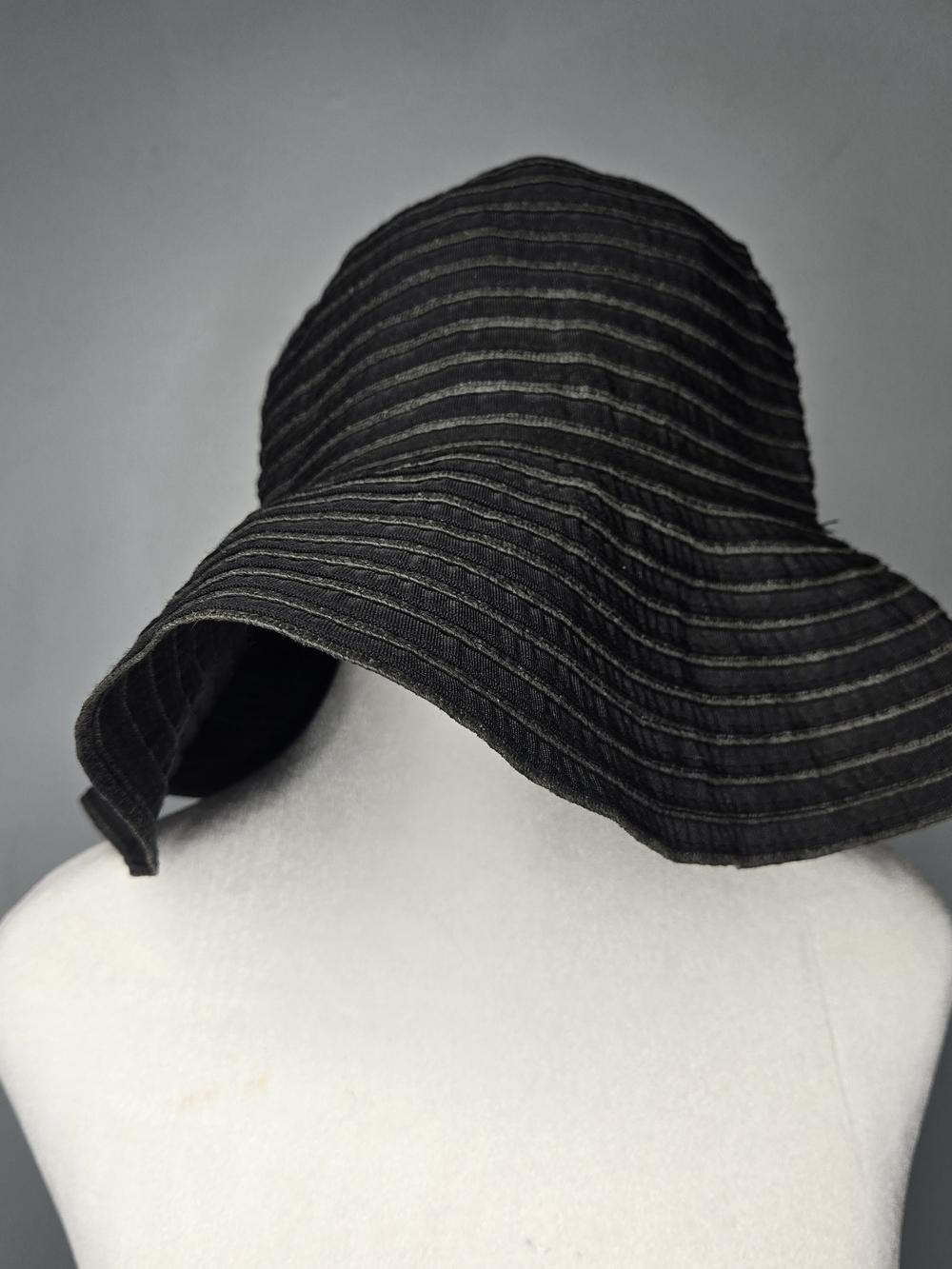 Target Black Textured Striped Floppy Brim Cloche Wide Brim Bucket Hat